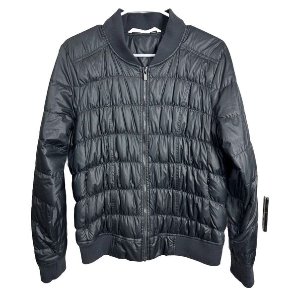 Athleta Jacket Womens Small Black Dobby Goose Down‎ Puffer Bomber Quilted - Picture 1 of 6